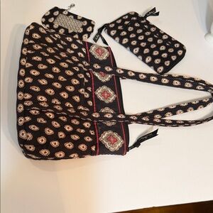 Vera Bradley Black and Red Patterned Tote with Pouches